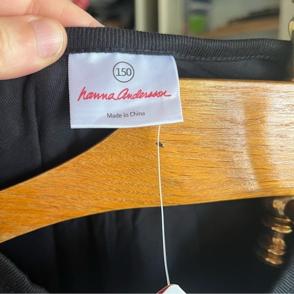 HANNA ANDERSSON ~ Black Long Sleeve Dress with Blue Bow and Trim New - Picture 7 of 8